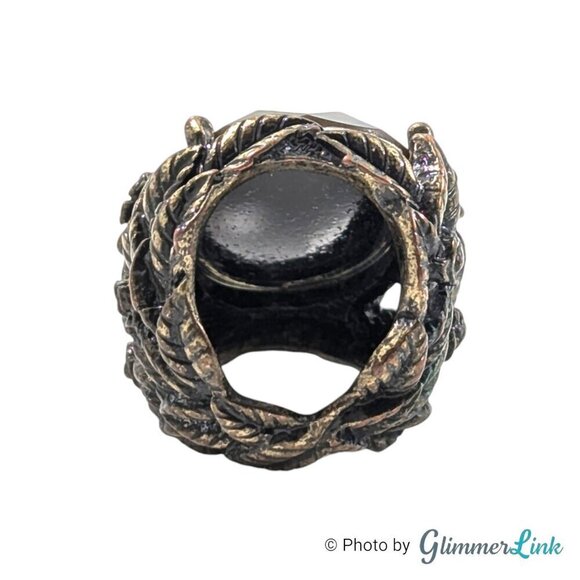 Chunky Nature Themed Faceted Green Acrylic Brass Tone Statement Ring Sz 4 - Picture 6 of 11